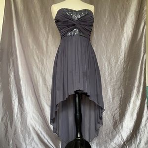 Strapless, high to low, gray dress, gently used